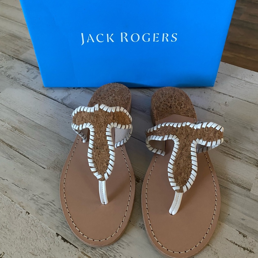 Jack Rogers Tan and White Sandals